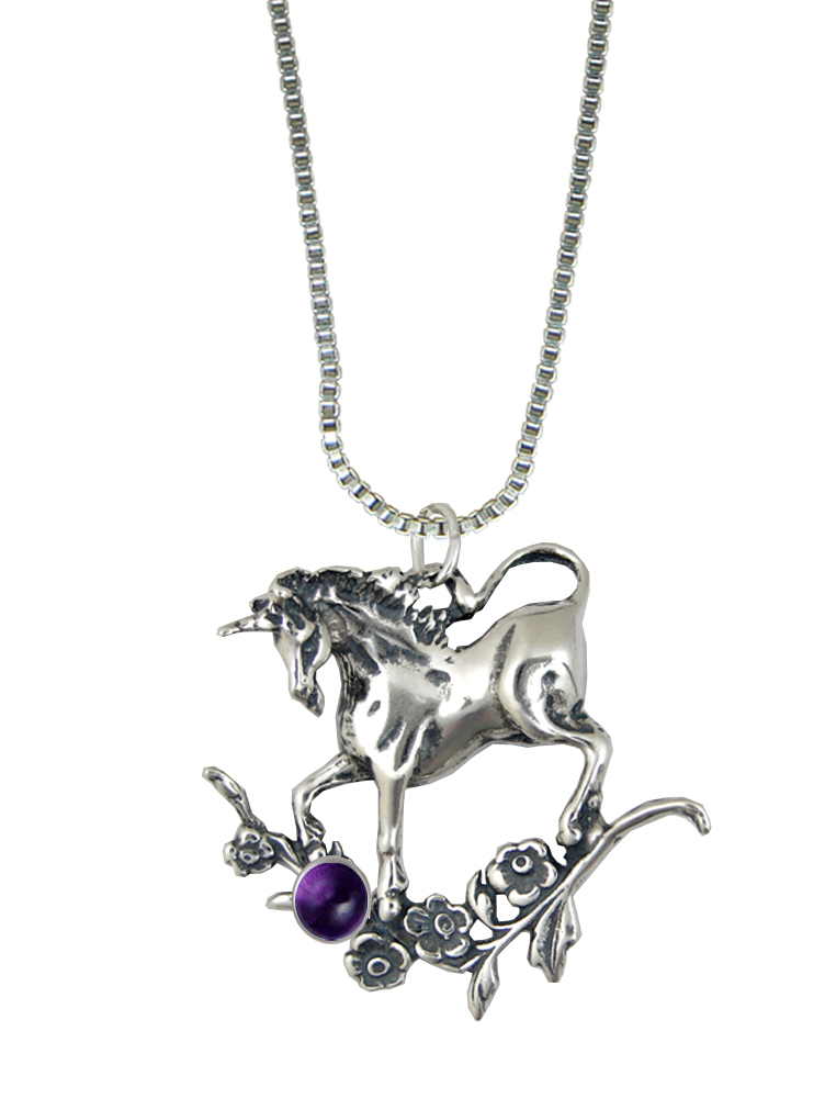 Sterling Silver Unicorn Pendant With Amethyst